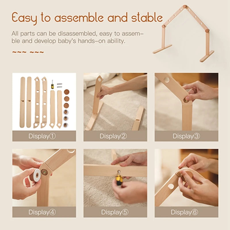 Wooden Baby Play Gym with Hanging Rattles