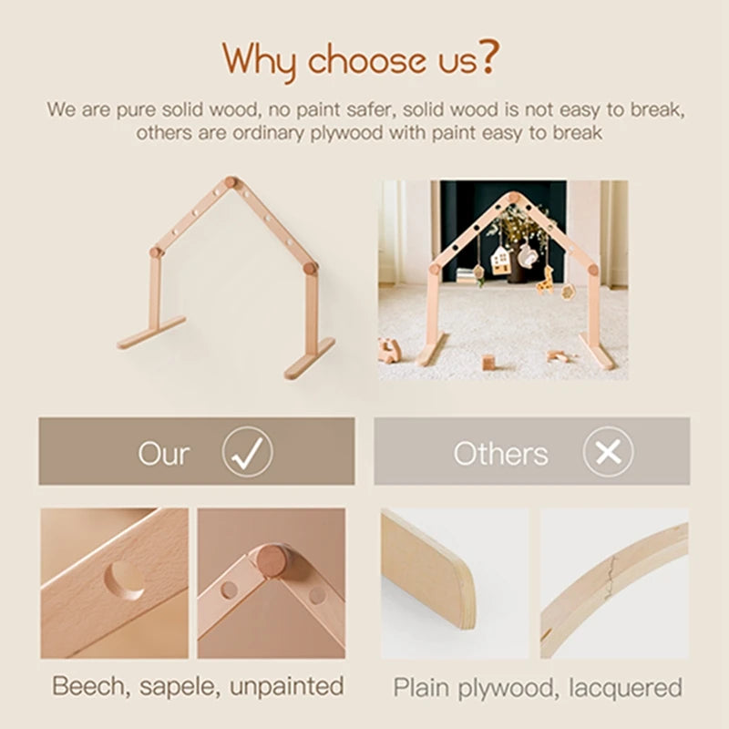 Wooden Baby Play Gym with Hanging Rattles